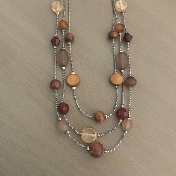 Beaded necklace, illusion style, wood beads brown - Picture 4 of 5